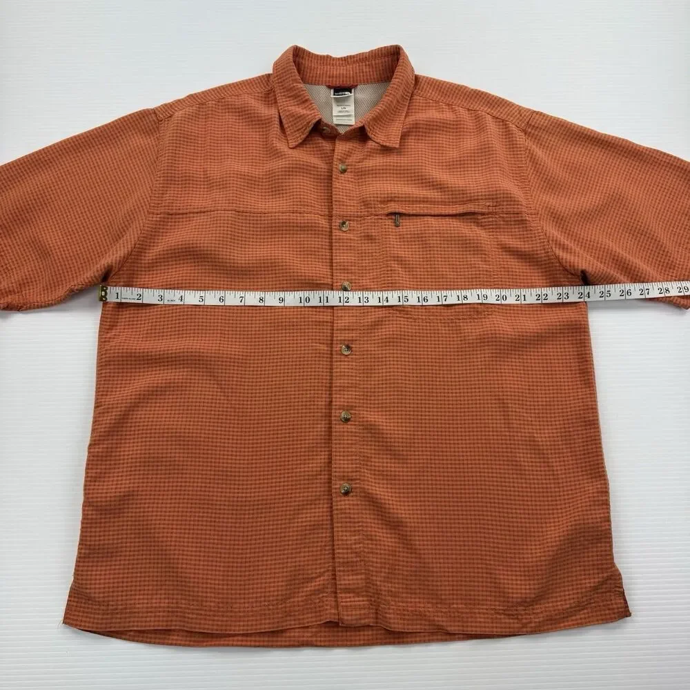North Face Button Up Shirt Mens L Orange Hiking Outdoor Vent Short Sleeve
